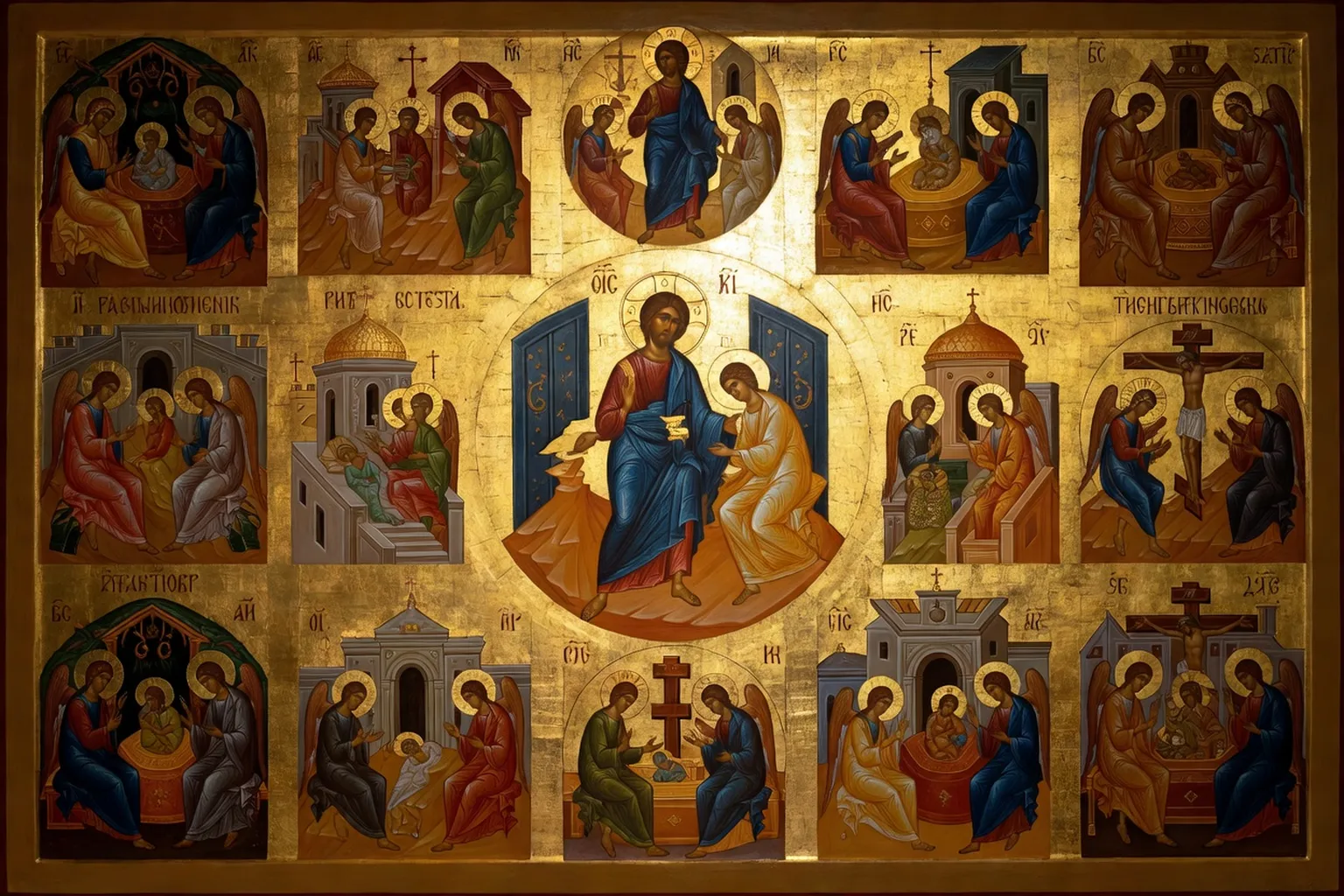 Icône des douze grandes fêtes orthodoxes autour de la Résurrection