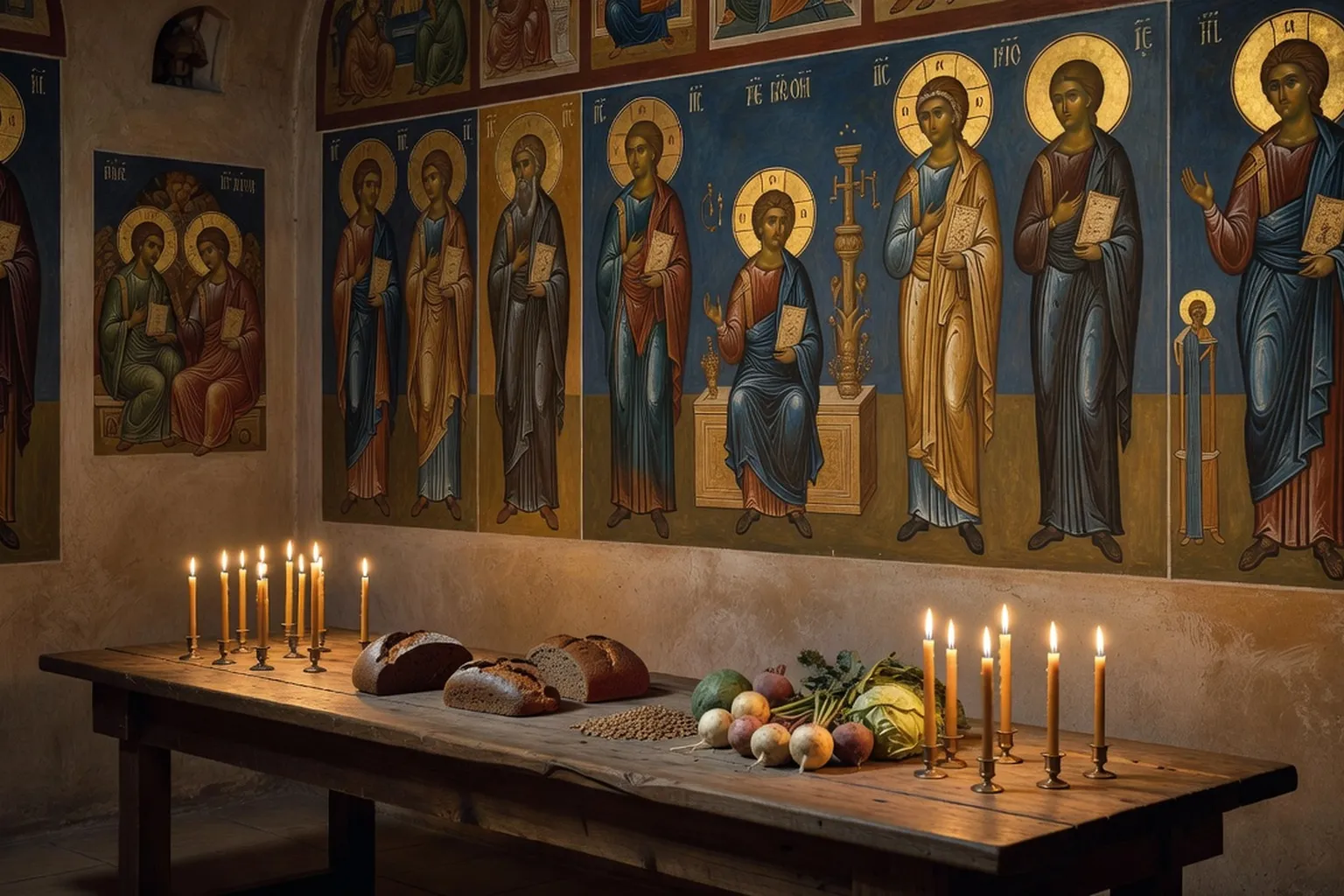 Repas de Carême orthodoxe russe simple en paroisse