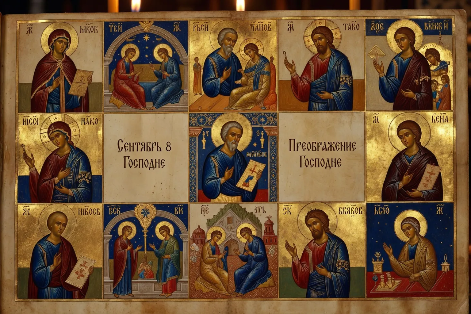 Page enluminee du calendrier liturgique orthodoxe russe — fetes du mois