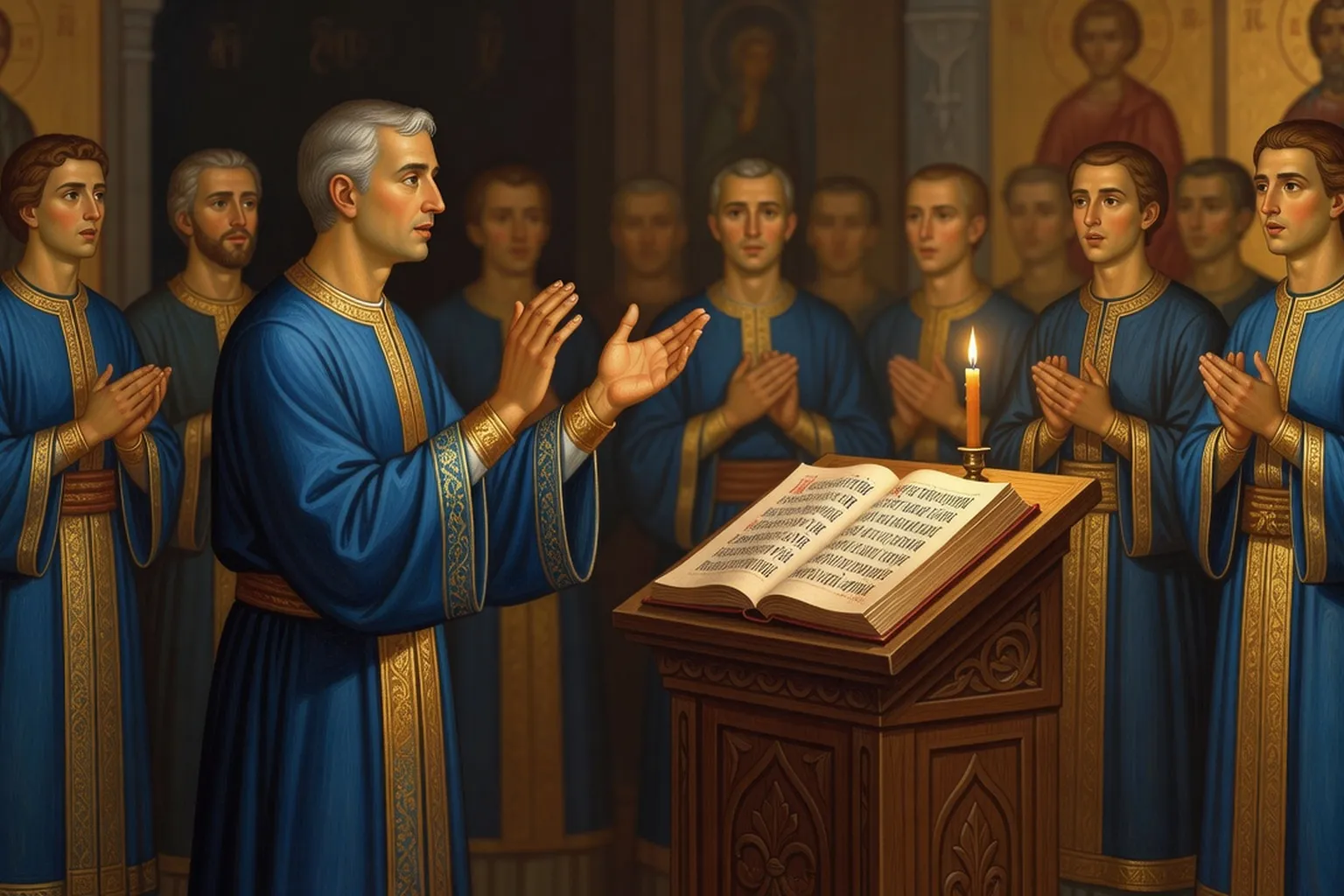 Direction d'un chœur paroissial orthodoxe russe — geste du chef de chœur