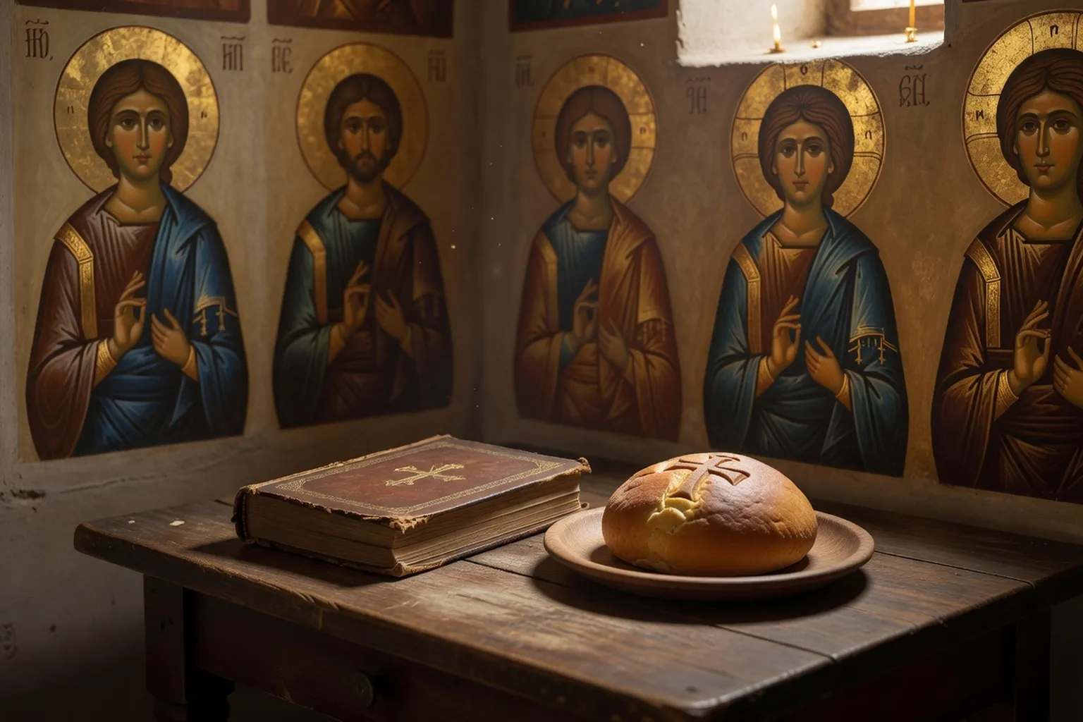 Livre de prières et prosphore avant une confession orthodoxe russe