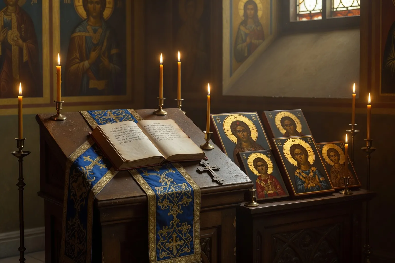 Analoy préparé pour la confession dans une église orthodoxe russe