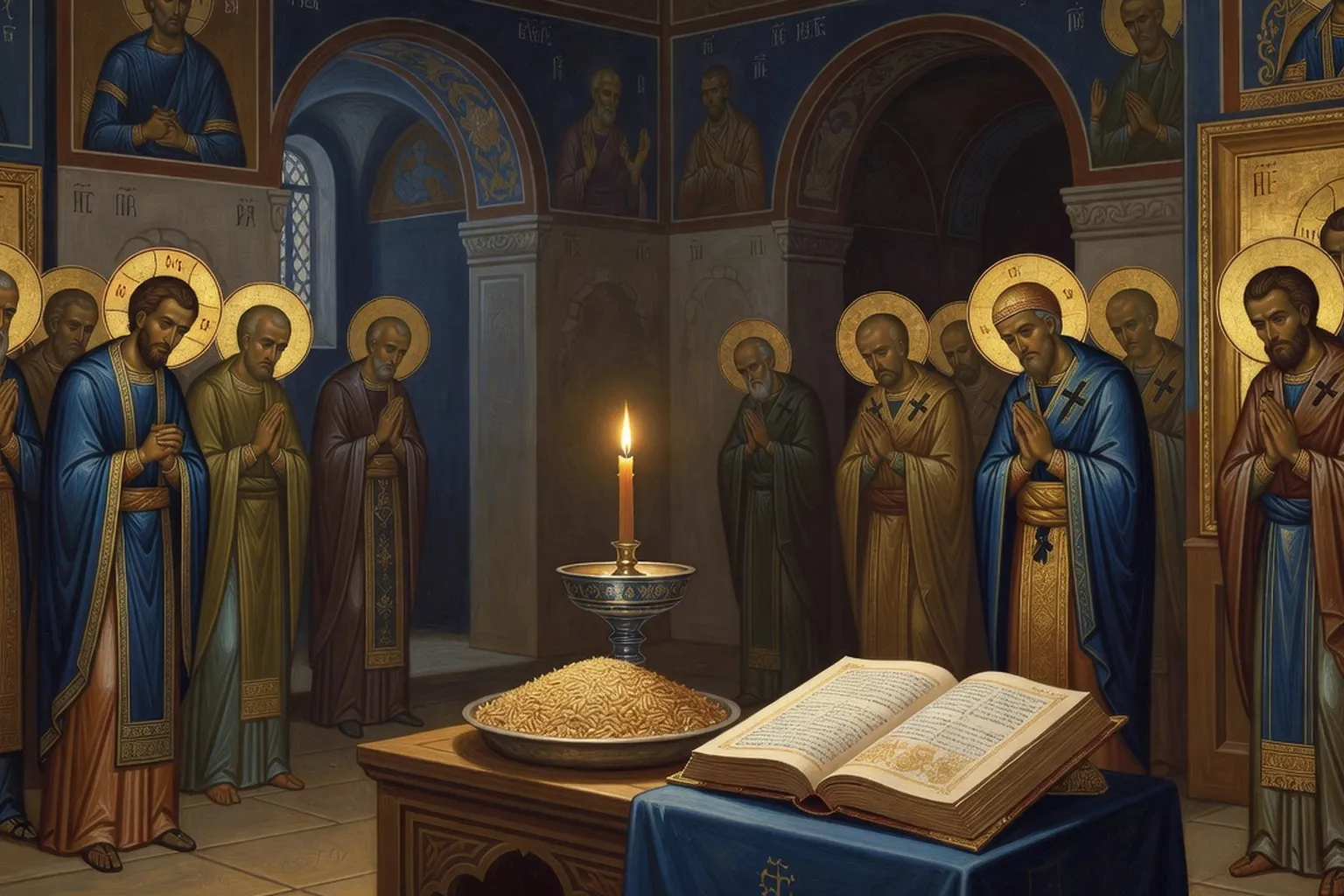 Service de panikhida orthodoxe russe avec kandilo et kollyva