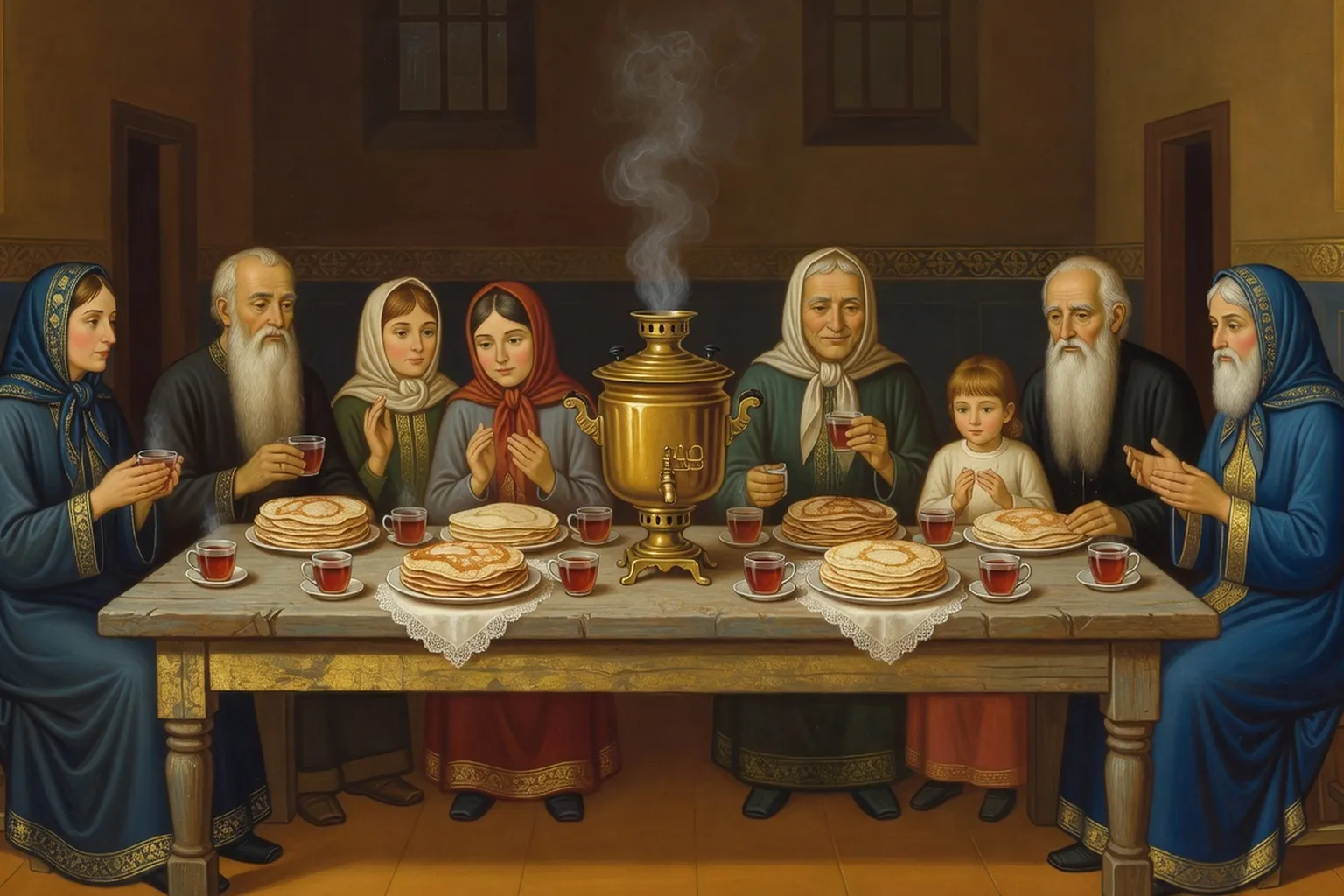 Partage des blinis dans une paroisse orthodoxe russe — Maslenitsa avant le Carême