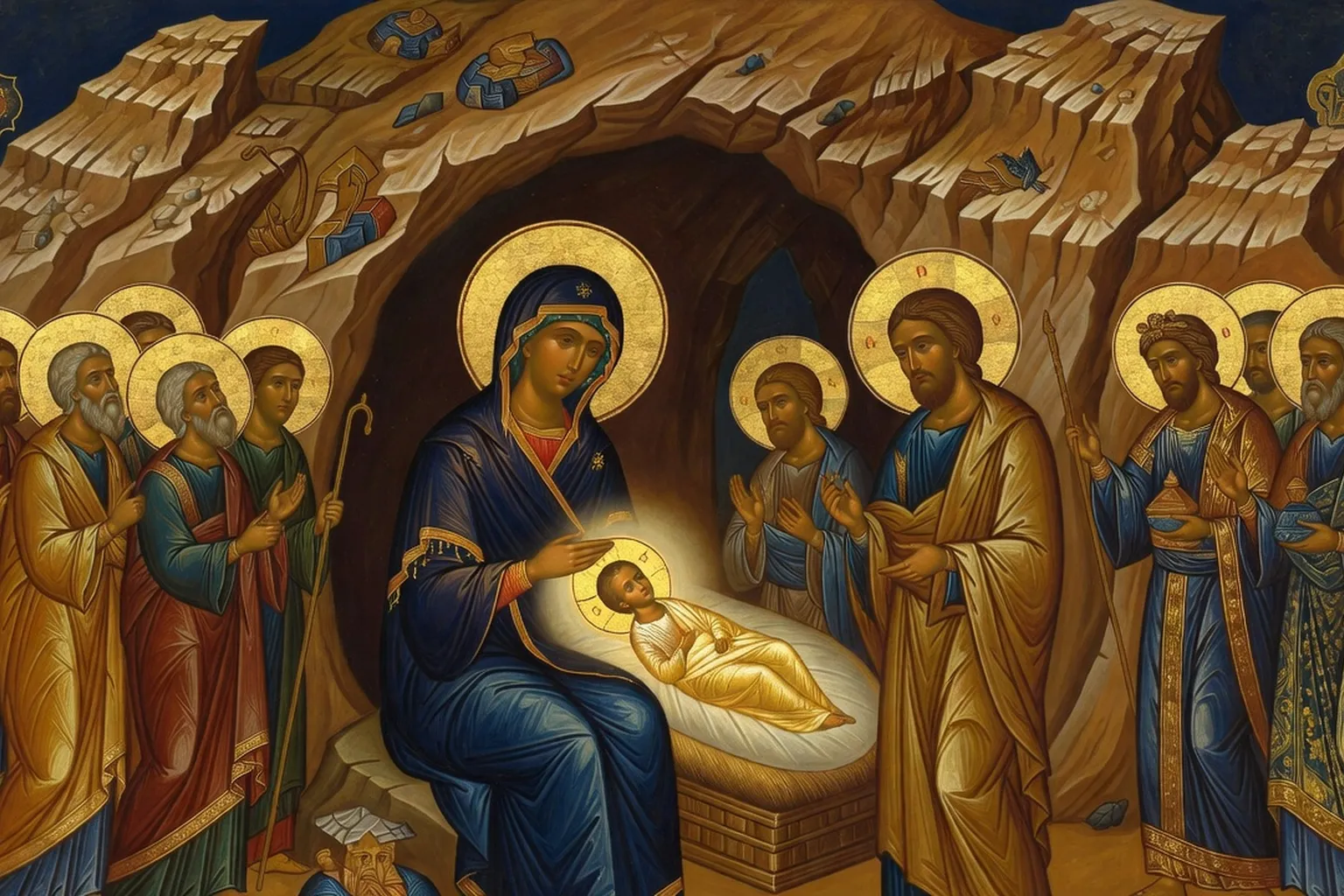 Icône traditionnelle de la Nativité du Christ — tradition orthodoxe russe