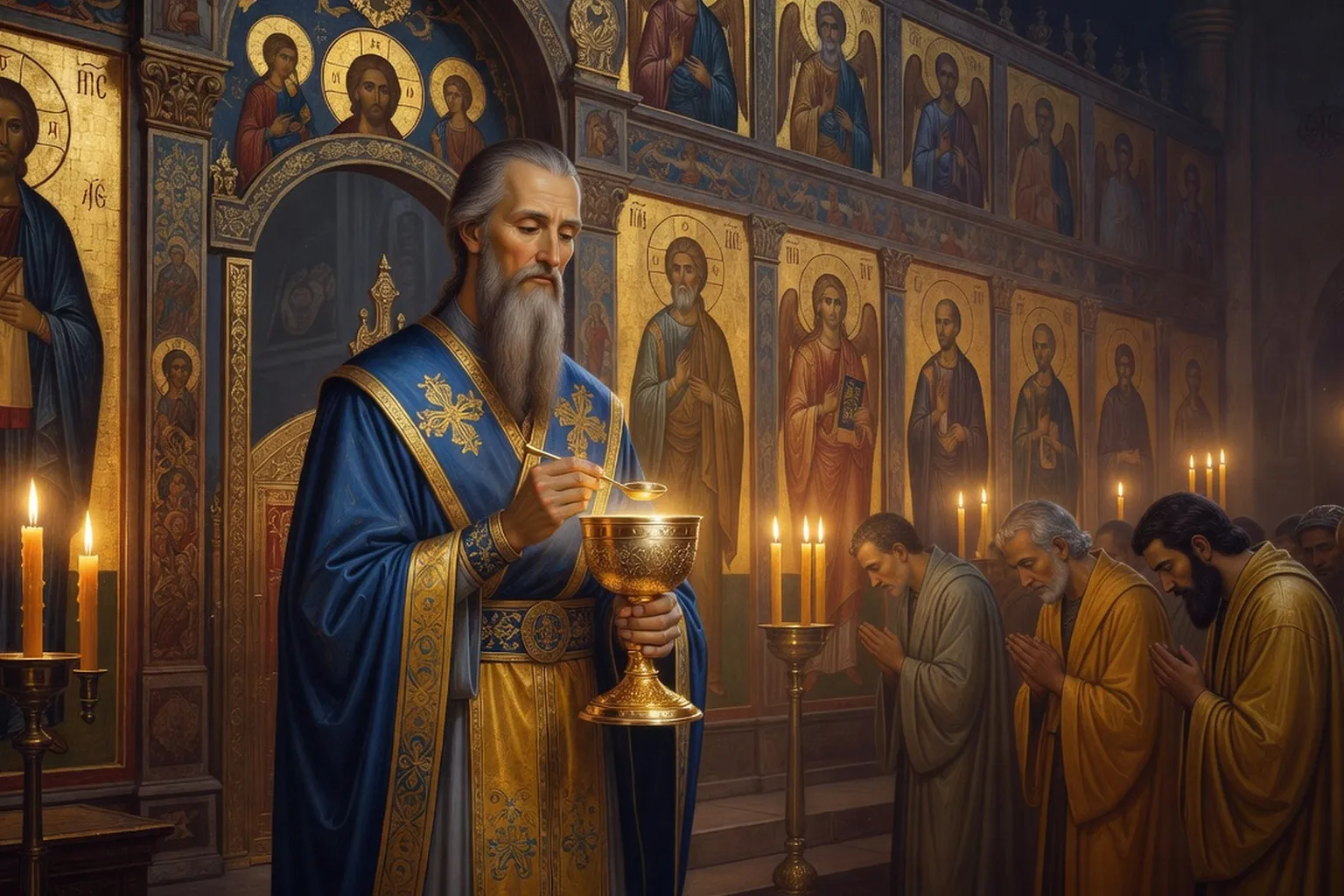 Communion eucharistique dans une église orthodoxe russe