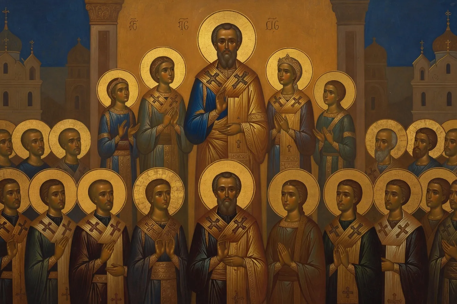 Icônes des néo-martyrs canonisés en 2000 dans une église orthodoxe russe
