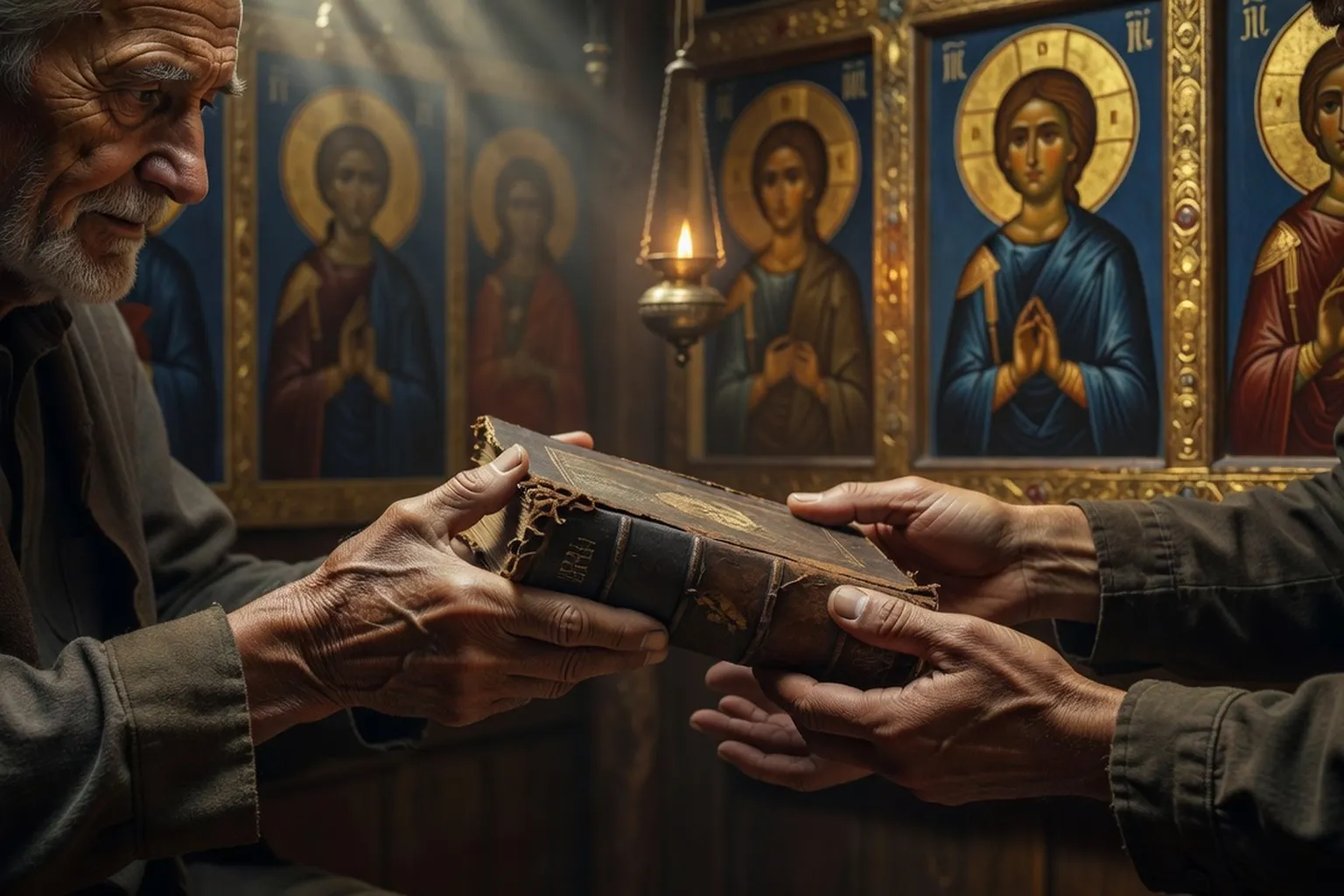 Livre de prières orthodoxe russe transmis entre les générations d'une famille