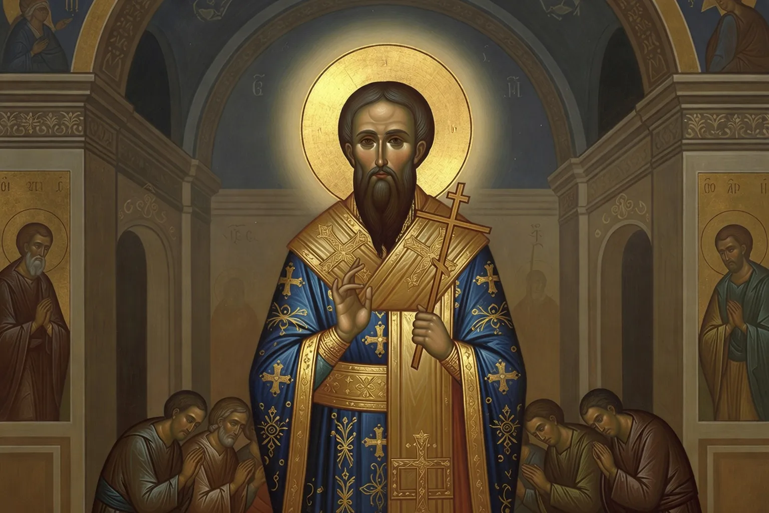 Icône de saint Nikolaï Velimirovic bénissant son troupeau