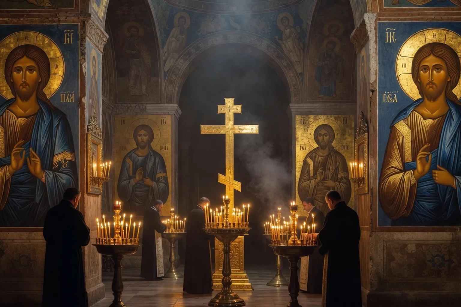 Chandeliers et chants liturgiques lors d'une panikhida orthodoxe russe