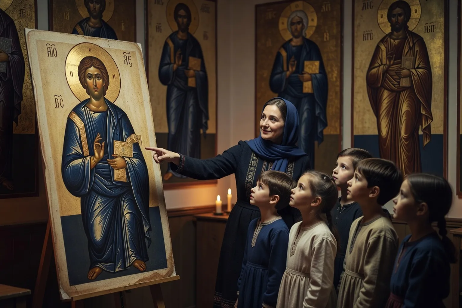 Enfants participant à une école du dimanche dans une paroisse orthodoxe russe