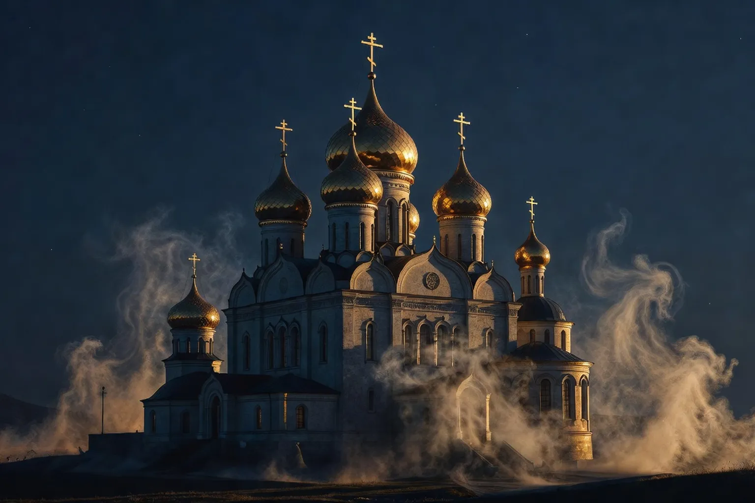 Coupole bulbe d'une église orthodoxe russe au crépuscule