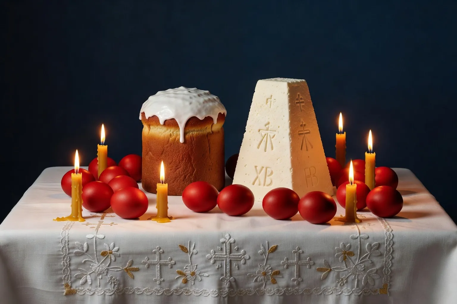 Pâques orthodoxe — koulitch, paskha et œufs colorés